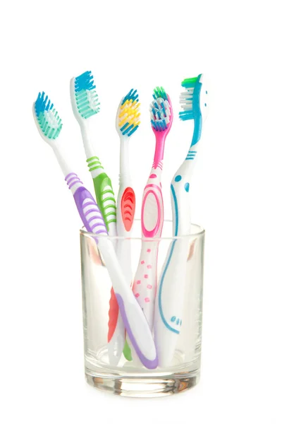 Toothbrushes Glass Isolated White Background Top View — Stock Photo, Image