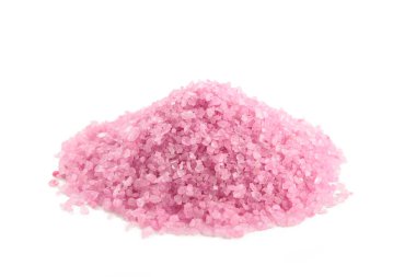 Himalaya pembe tuzu beyaz arka planda izole edilmiş. Üst görünüm