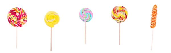 Set Colorful Lollipop Isolated White Background Studio Shot Top View — Stock Photo, Image