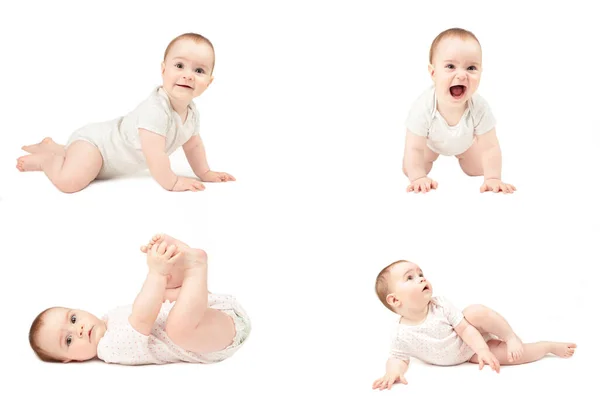 Funny Crawling Baby Girl Isolated White Background Topview — Stock Photo, Image