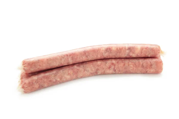 Raw Pork Beef Sausages Isolated White Background Top View — Stock Photo, Image