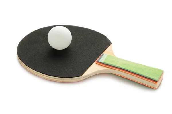 Ping Pong Remo Com Bola Isolada Branco Raquete Ténis Mesa — Fotografia de Stock