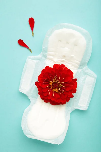 Almohadilla Sanitaria Blanca Protección Higiénica Sobre Fondo Azul Ciclo Menstrual — Foto de Stock
