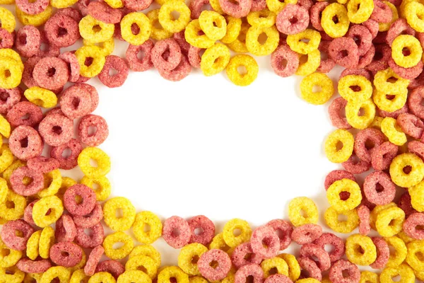 Barevné Kruhy Obilné Smyčce Snídaňové Jídlo Izolované Bílém Pozadí Horní — Stock fotografie