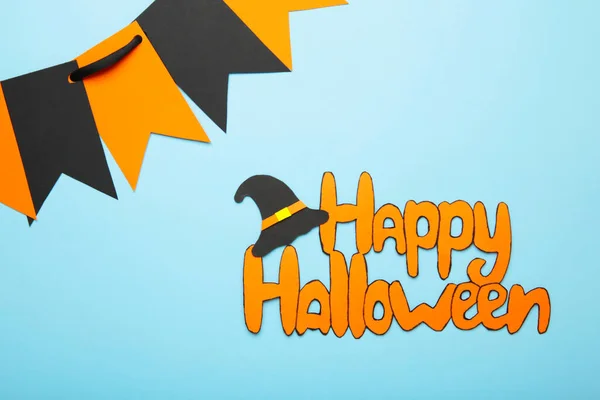 Inscripción Feliz Halloween Sobre Fondo Azul Vista Superior —  Fotos de Stock