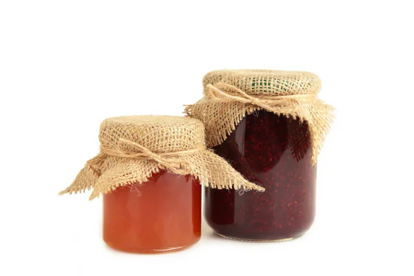 Confiture Baies Savoureuse Dans Bocal Isolé Sur Fond Blanc Vue — Photo