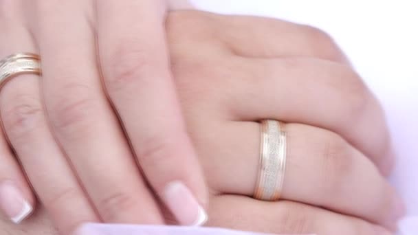 Newlyweds hands caress each other — Stock Video