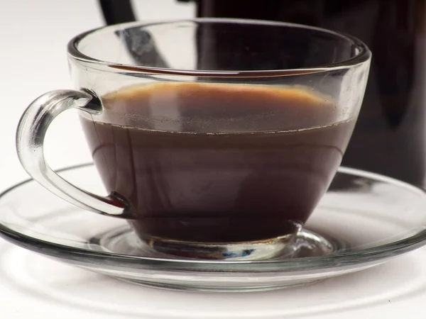Egy Csésze Kávé Francia Sajtó Fehér Elszigetelt Háttérrel — Stock Fotó