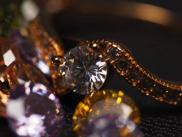 Detail Shoot Gold Ring Beautiful Sparkling Diamond Beads — Stock fotografie