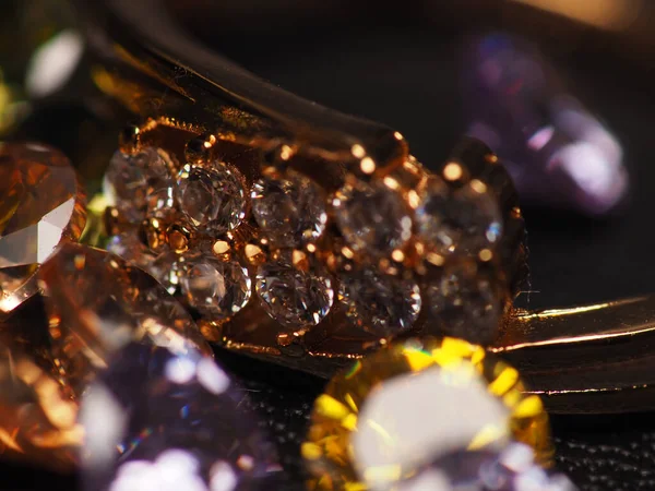 Detail Shoot Gold Ring Beautiful Sparkling Diamond Beads — Stock fotografie