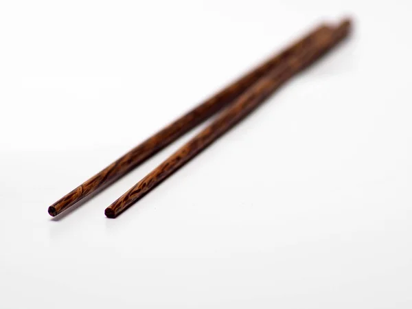 Close Shoot Pair Wooden Chopsticks White Isolated Background — Stock Photo, Image