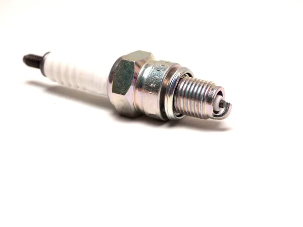 Close Shoot White Spark Plugs Capture White Isolated Background — Stock Photo, Image