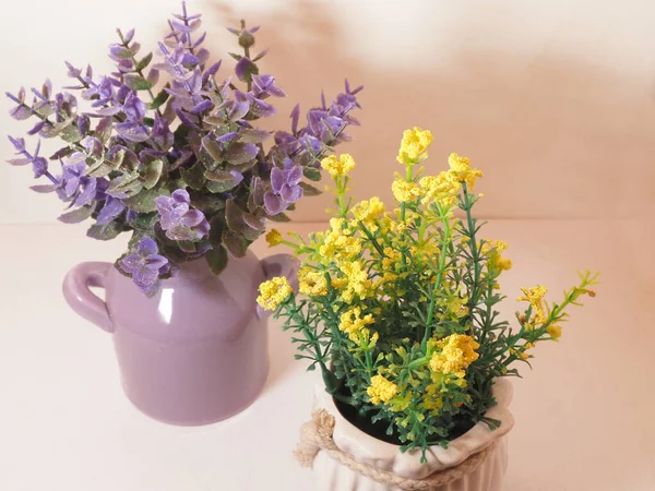 Seramik Vazoda Suni Plastik Çiçek Resmi Zole Edilmiş Beyaz Arkaplanda — Stok fotoğraf