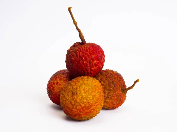 Närbild Skott Litchi Isolerad Vit Bakgrund — Stockfoto