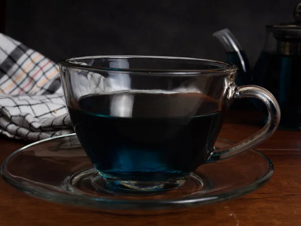 Egy Csésze Kék Tea Ami Pillangó Borsóvirágból Vagy Clitoria Ternatea — Stock Fotó