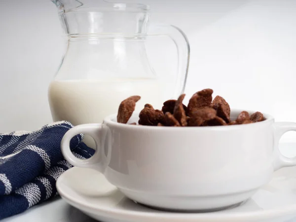 Cocholate Cereal Milk White Bowl Placed Awhite Marble Table — Stock Photo, Image