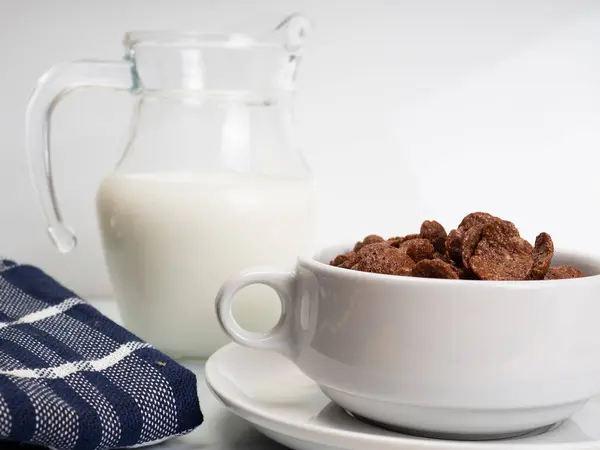 Cocholate Cereal Milk White Bowl Placed Awhite Marble Table — Stock Photo, Image