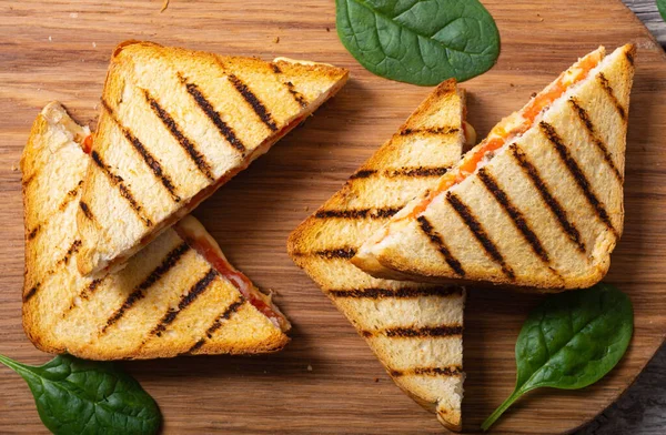 Grilled Sandwiches Cheese Fresh Homemade Breakfast Rustic Background — Stock Photo, Image