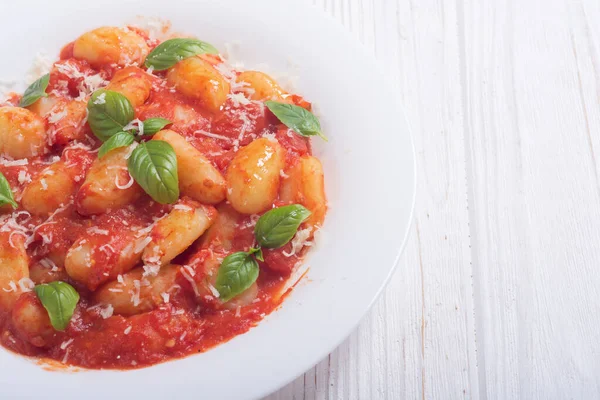 Nhoque Batatas Caseiro Italiano Com Molho Tomate Fundo Alimentar — Fotografia de Stock