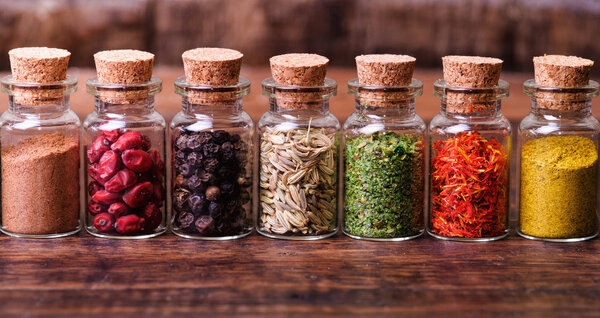 spices in bottles