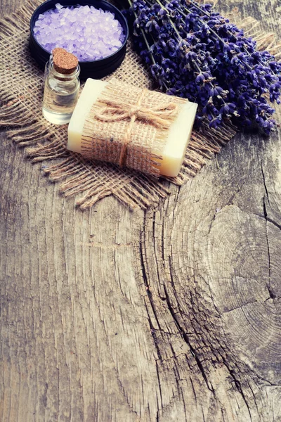 Lavender soap on wooden background — Stock Photo, Image