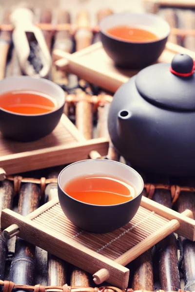 Asian tea set on bamboo background — Stock Photo, Image