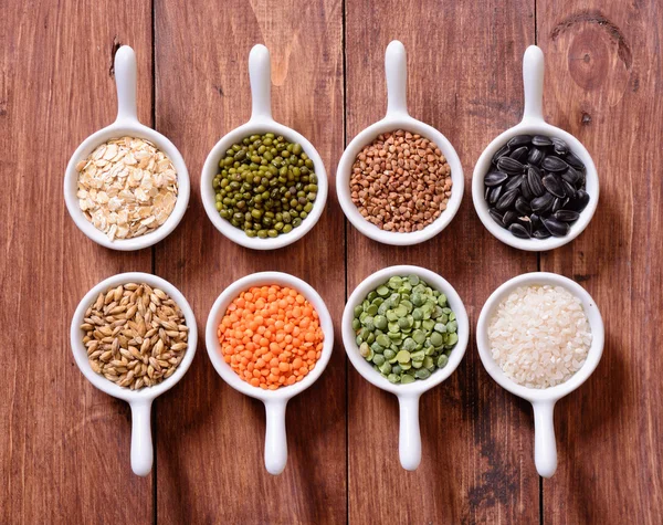 Cereals in ceramic bowls — Stock Photo, Image