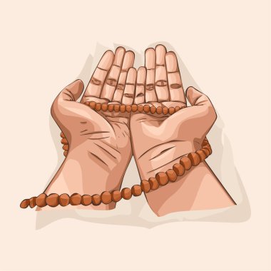 Müslüman adamın elleri tespih taşıyıcısını tutuyor