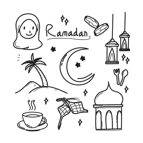 Ramadan Doodles Handgezeichnete Skizzen Elemente Islamische Doole Geeignet Für Ramadan — Stockvektor