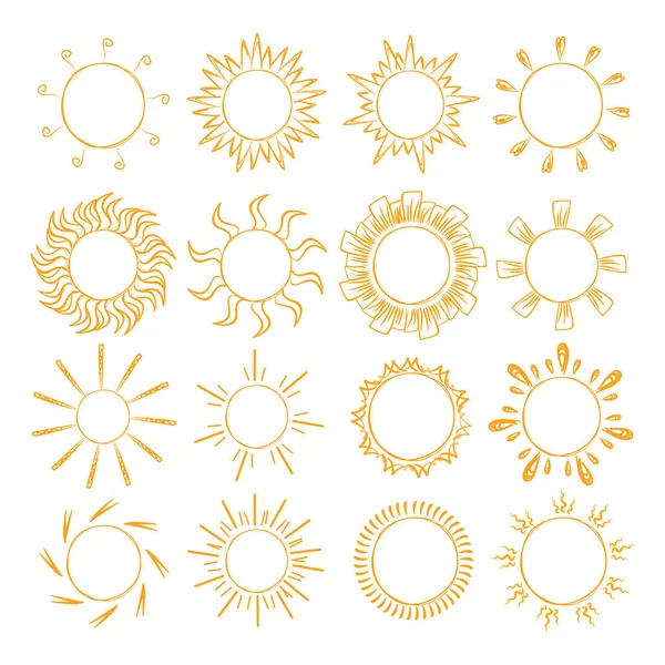 Lindo Sol Garabato Vector Icono Conjunto Dibujado Mano — Vector de stock