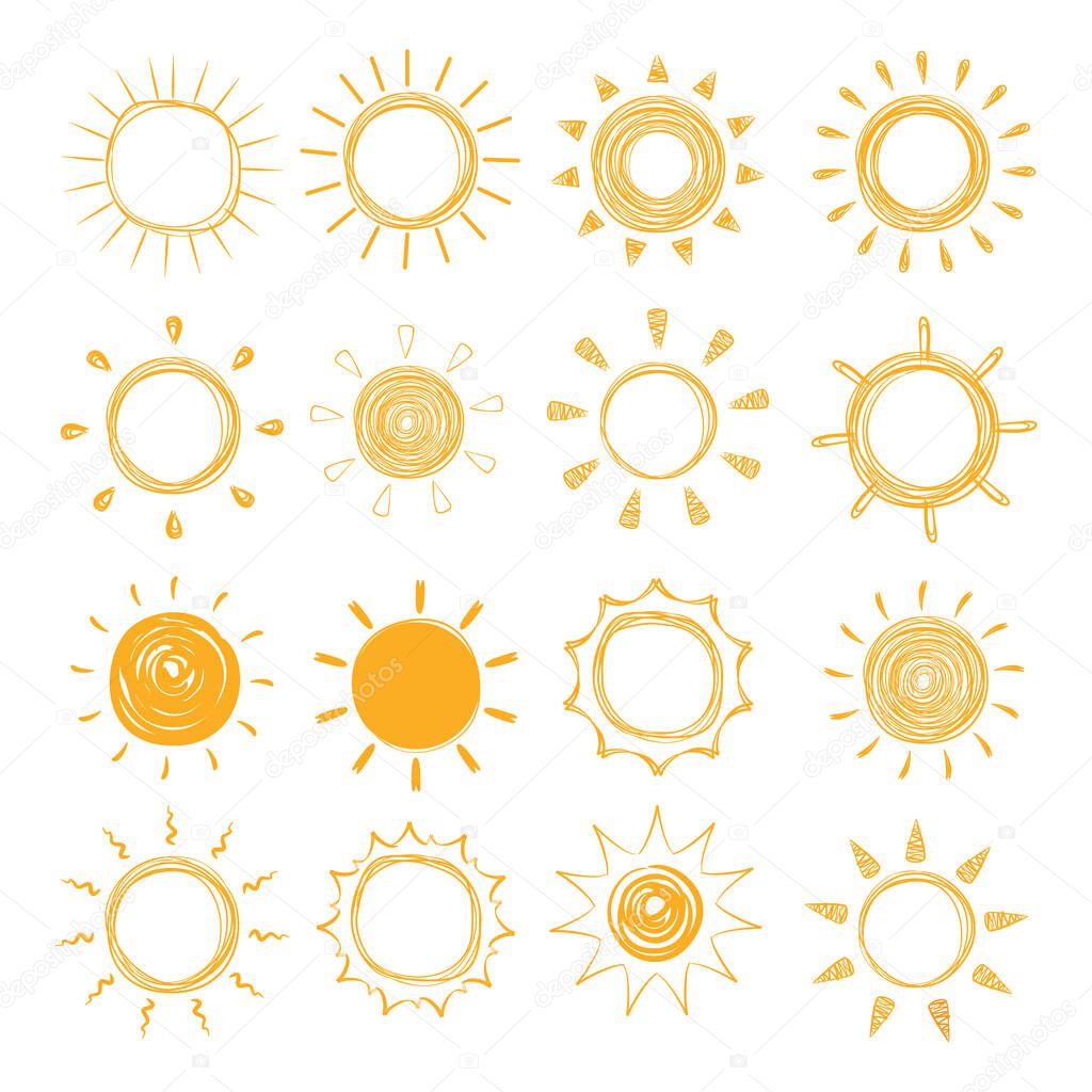 Cute sun doodle vector icon. Hand drawn set