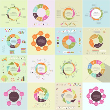 Farklı grafikler ve Infographic 3 için şablonlar kümesi