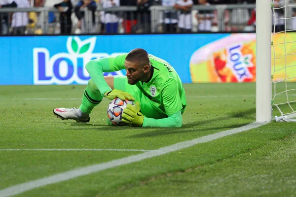 Rijeka Croatia Agosto 2021 Goleiro Futebol Ação Durante Jogo Entre — Fotografia de Stock