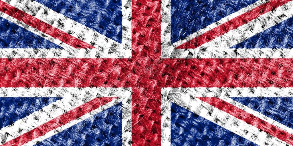 Waving flag of the United Kingdom on burlap