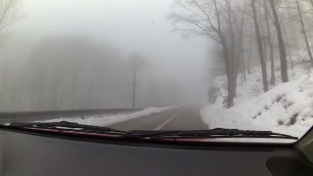 Voiture conduisant dans des conditions hivernales — Video