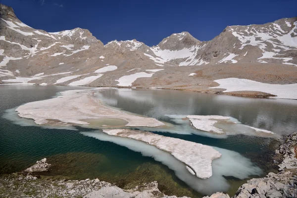 Lake with ice in mountains Stock Picture