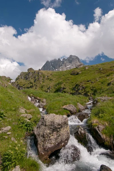 Paesaggio montano con torrente — Foto Stock