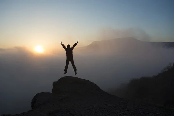 Lucky fellow _ scene in mountain travel — Stock Photo, Image