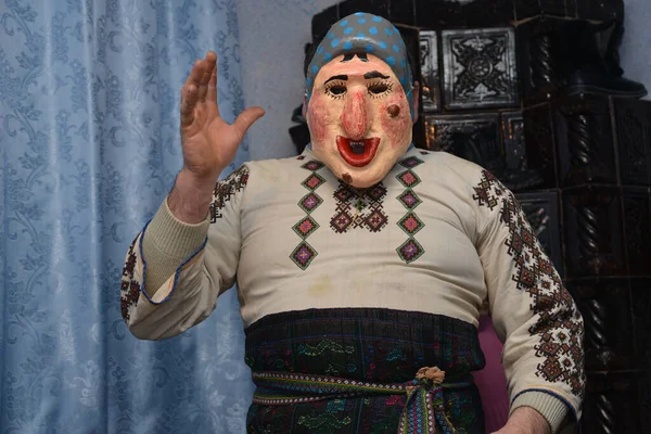 Vashkivtsi Oblast Chernivtsi Ucraina 2013 Uomo Mummers Partecipante Alla Celebrazione — Foto Stock