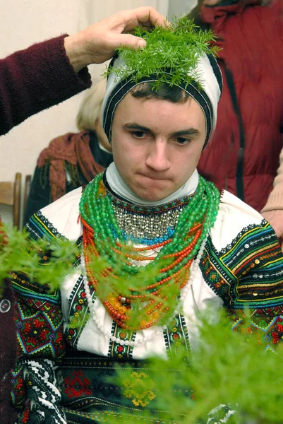 Goroshova Ternopil Oblast Ukraine 2013 Young Man Dressed Malanka Costume — Stock Photo, Image