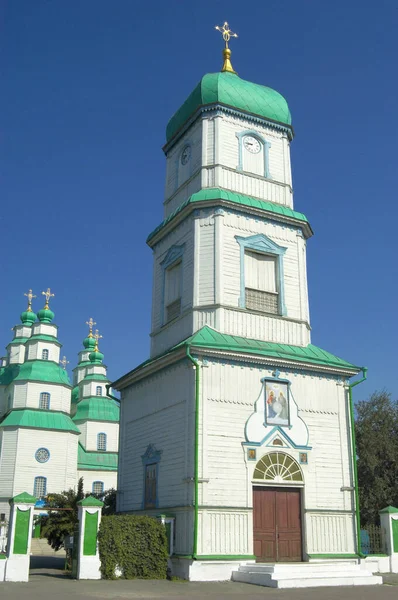 Catedral Trindade Cossaco Madeira Novomoskovsk Torre Sino Primeiro Plano Céu — Fotografia de Stock
