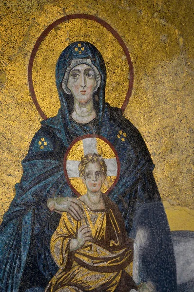 Мозаика Девы Марии и младенца — стоковое фото