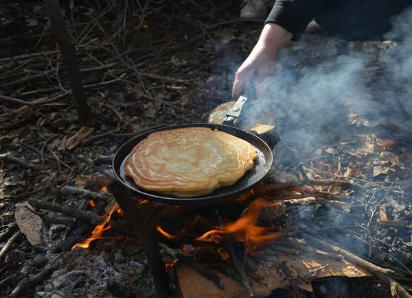 pancake cooking on fire