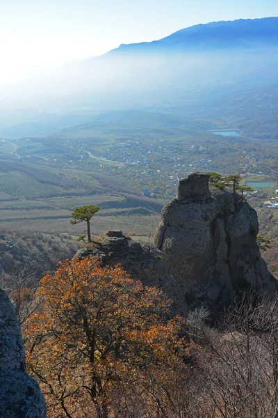 Automne, rochers et brouillard — Photo