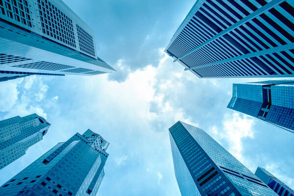 View of modern business skyscrapers glass and sky view landscape of commercial building in central city