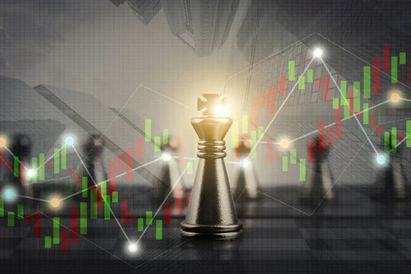 Dvojitá Expozice Finanční Trh Burzovní Graf Šachovnice Hry Soutěže Úspěch — Stock fotografie
