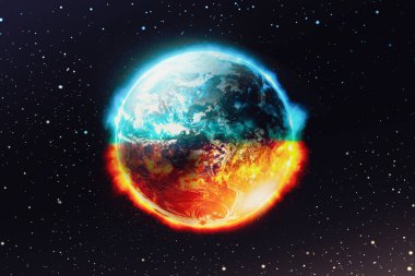 Uzay Galaksisi ve yıldız arkaplanındaki Dünya gezegenine bakış açısı, NASA tarafından desteklenen küresel felaket konsepti, bu görüntünün elementleri.