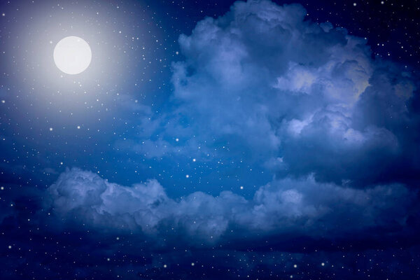 Starry night sky with stars and moon in cloudscape background