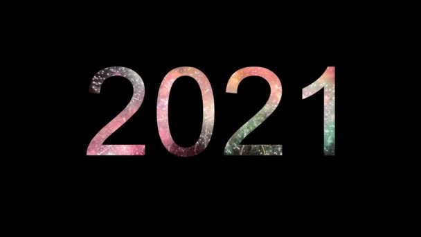 2021年新年快乐烟火节在天空中展示黑色背景的曝光祝福文字 — 图库视频影像