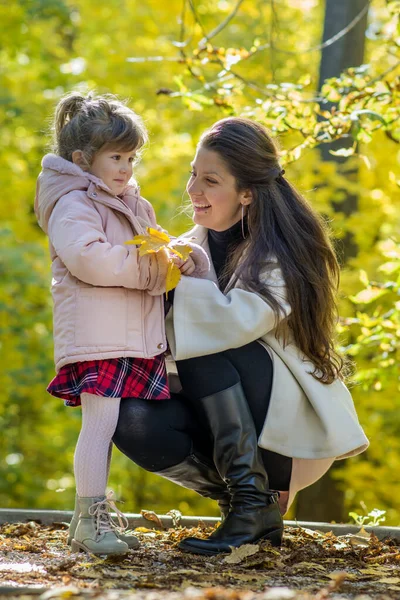 Mãe Filho Felizes Floresta Outono — Fotografia de Stock